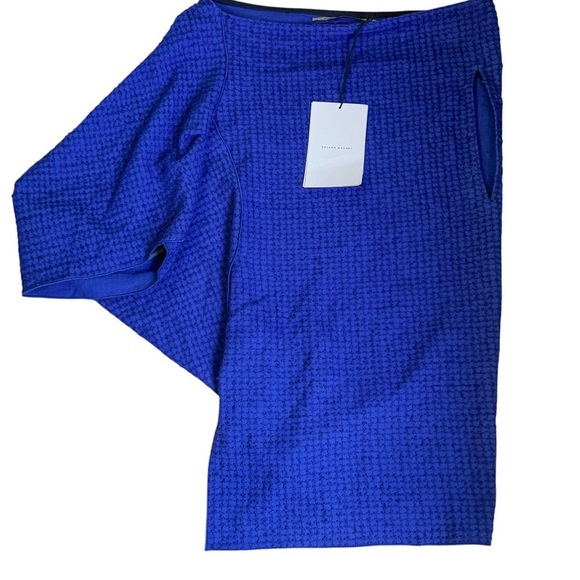 NWT Roland Mouret Electric Blue Stretch Boucle Check Middlesmoor Crepe Top Sz 4 - Picture 2 of 12